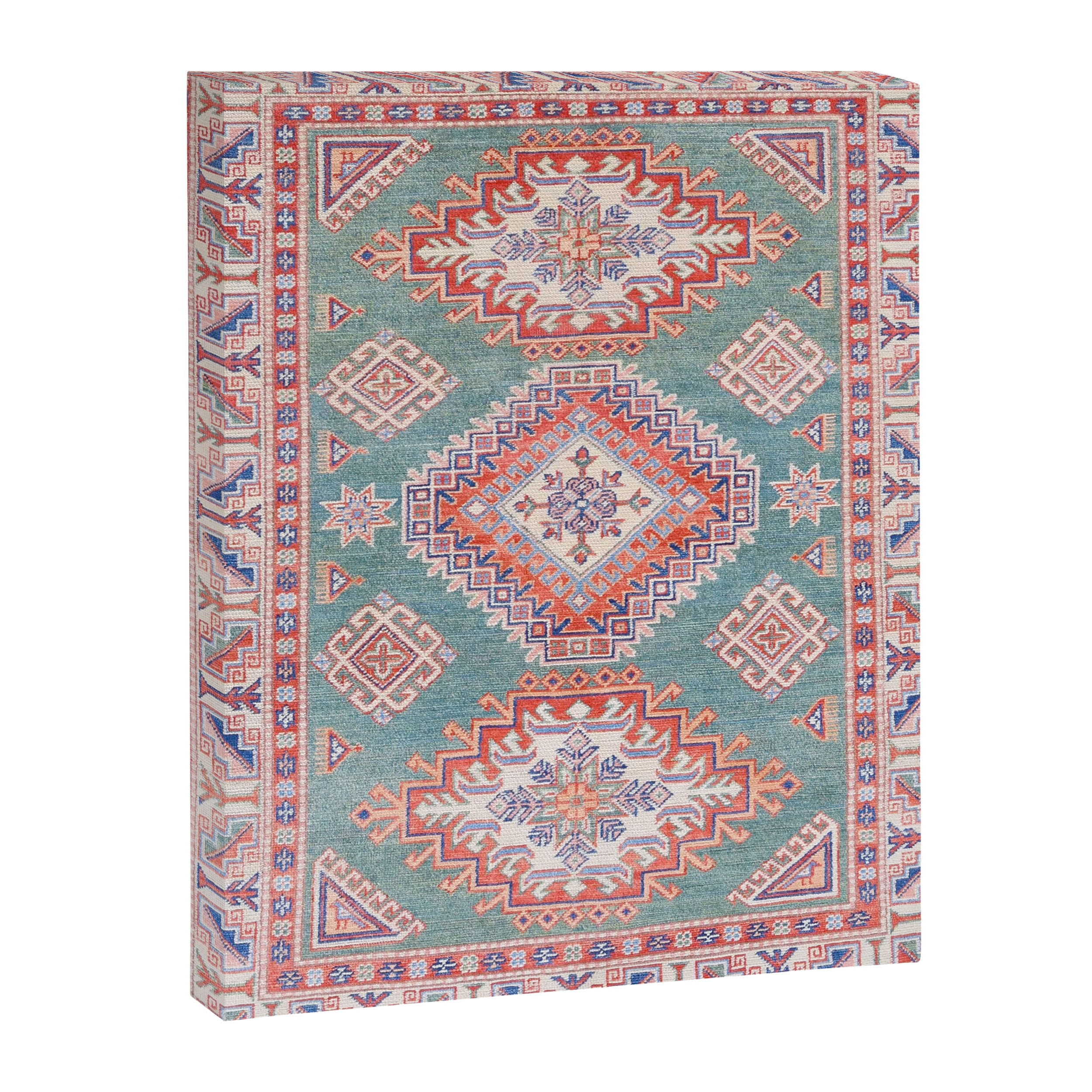 Marine Green Spiral Star Kazak Handmade Persian Rug Canvas Print Gallery Image 6