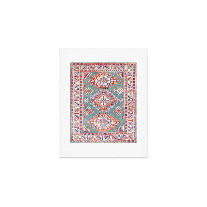 Marine Green Spiral Star Kazak Handmade Persian Rug Art Print Gallery Image 1
