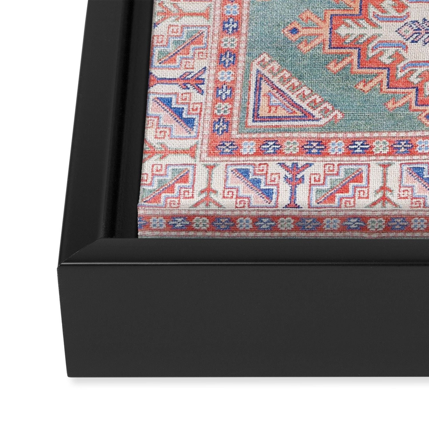 Marine Green Spiral Star Kazak Handmade Persian Rug Framed Canvas Print Gallery Image 3