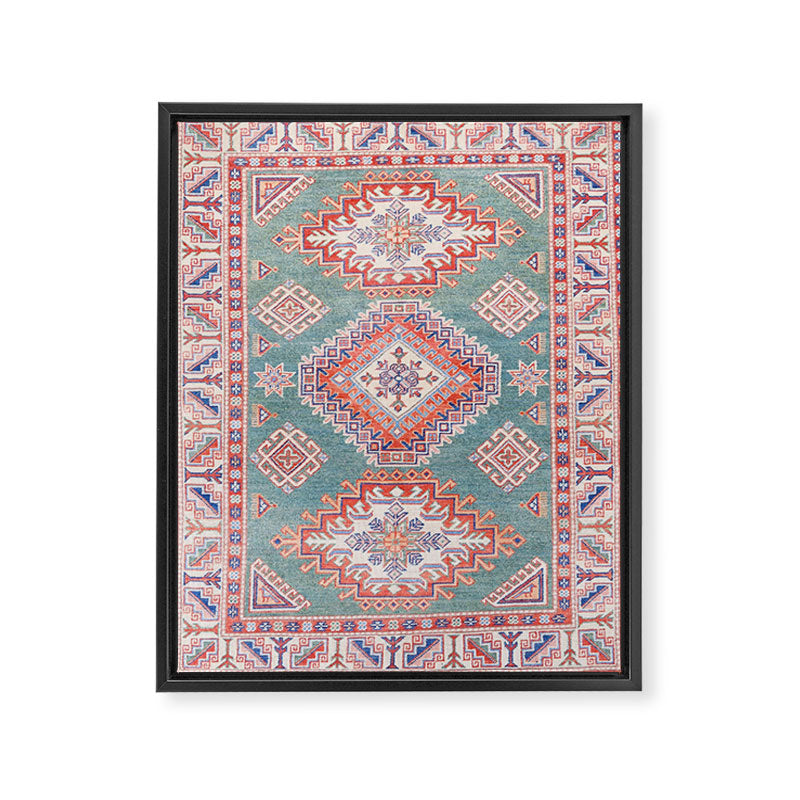 Marine Green Spiral Star Kazak Handmade Persian Rug Framed Canvas Print Gallery Image 6