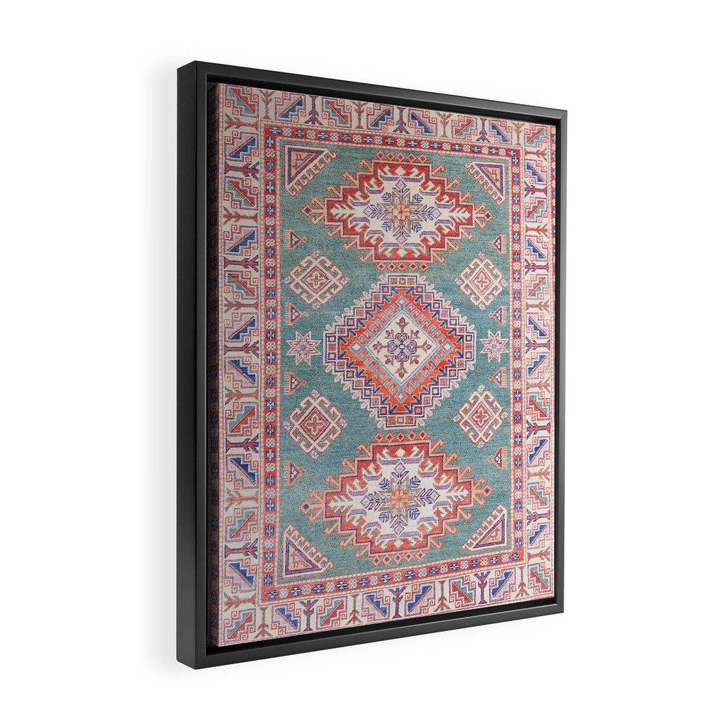 Marine Green Spiral Star Kazak Handmade Persian Rug Framed Canvas Print Gallery Image 2