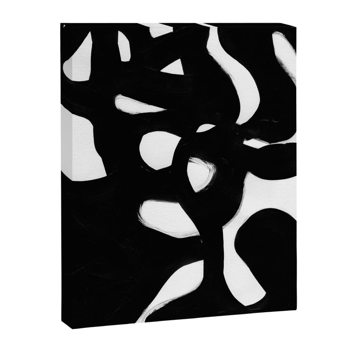 Maze Black & White Minimalist Abstract Mid century Ink Art Dark Brush Strokes Canvas Print Gallery Image 1