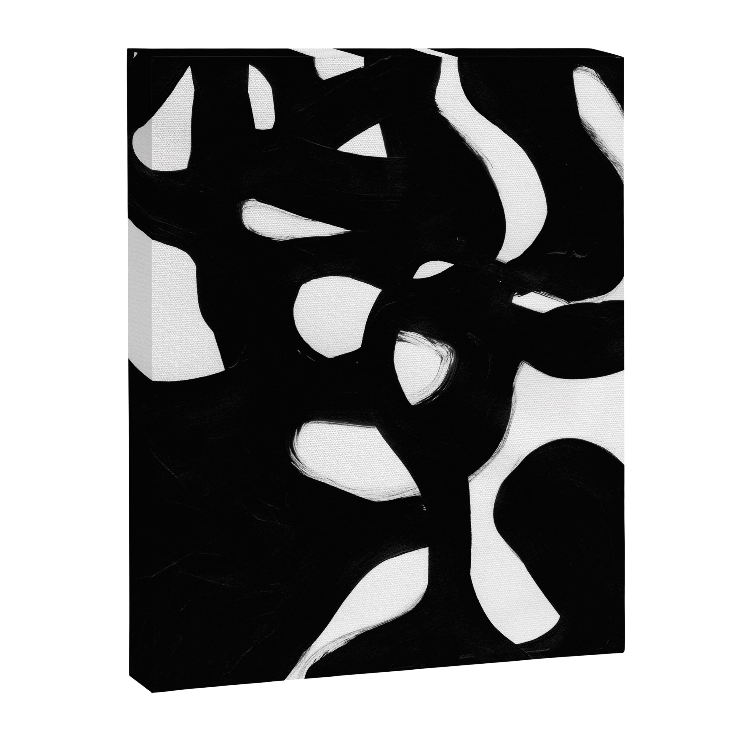 Maze Black & White Minimalist Abstract Mid century Ink Art Dark Brush Strokes Canvas Print Gallery Image 6