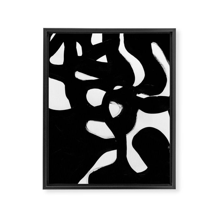 Maze Black & White Minimalist Abstract Mid century Ink Art Dark Brush Strokes Framed Canvas Print Gallery Image 1