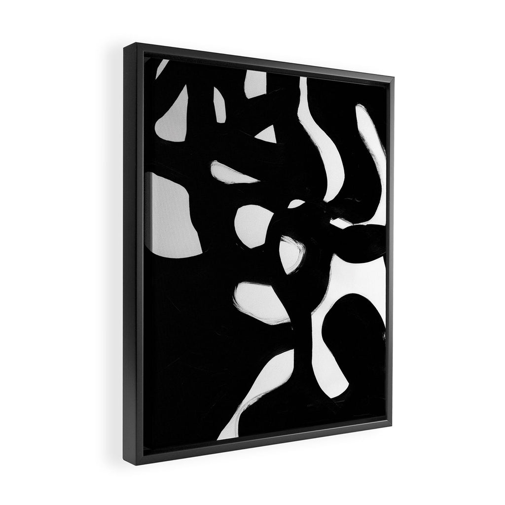 Maze Black & White Minimalist Abstract Mid century Ink Art Dark Brush Strokes Framed Canvas Print Gallery Image 2