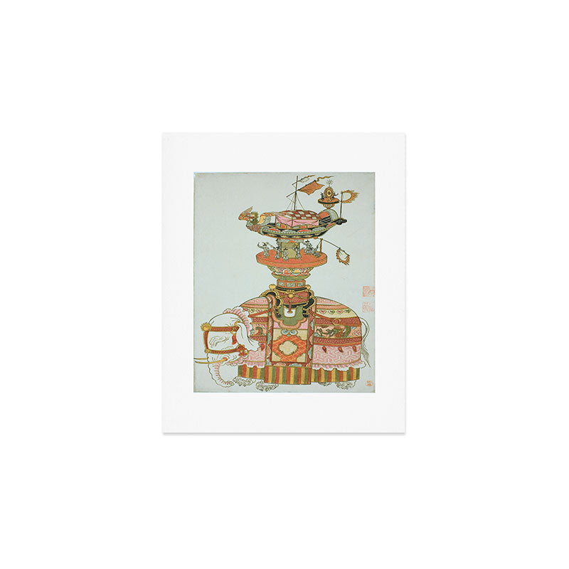 Mechanical Elephant with Festival Barge and Korean Musicians by Komatsuya Hyakki Art Print Gallery Image 1
