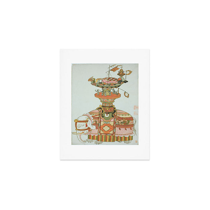 Mechanical Elephant with Festival Barge and Korean Musicians by Komatsuya Hyakki Art Print Gallery Image 1