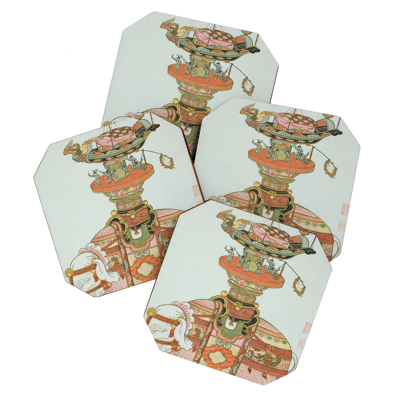 Mechanical Elephant with Festival Barge and Korean Musicians by Komatsuya Hyakki Coaster Gallery Image 1