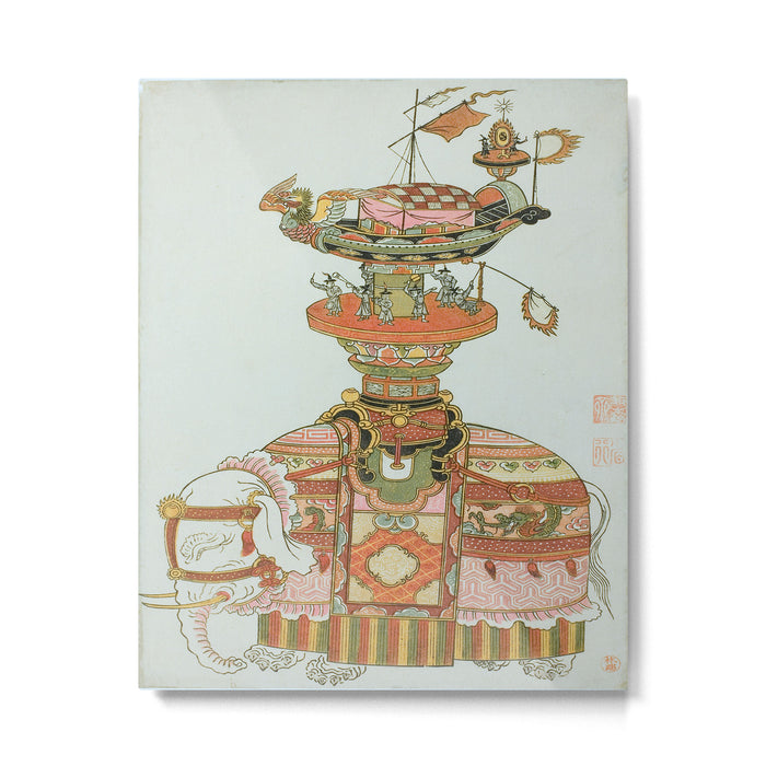 Mechanical Elephant with Festival Barge and Korean Musicians by Komatsuya Hyakki Metal Print Gallery Image 1