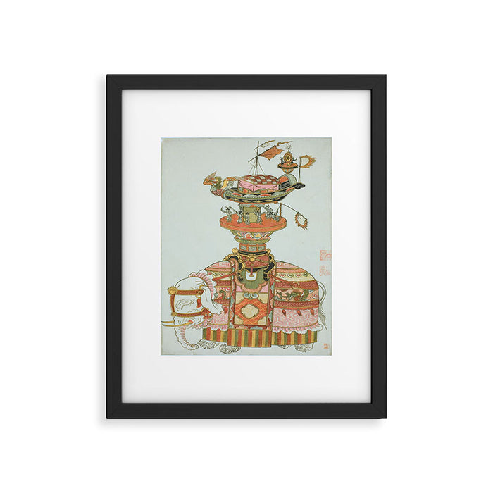 Mechanical Elephant with Festival Barge and Korean Musicians by Komatsuya Hyakki Framed Art Print Gallery Image 1