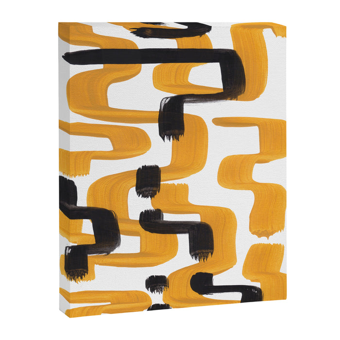Mid Century Abstract Black & Yellow Fun Pattern 70's Mustard Ripples Lines Retro Style Canvas Print Gallery Image 1
