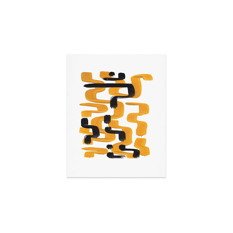 Mid Century Abstract Black & Yellow Fun Pattern 70's Mustard Ripples Lines Retro Style Art Print Gallery Image 1