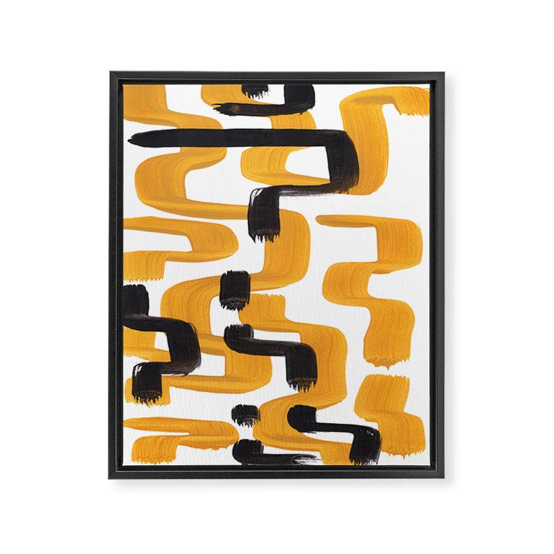 Mid Century Abstract Black & Yellow Fun Pattern 70's Mustard Ripples Lines Retro Style Framed Canvas Print Gallery Image 6