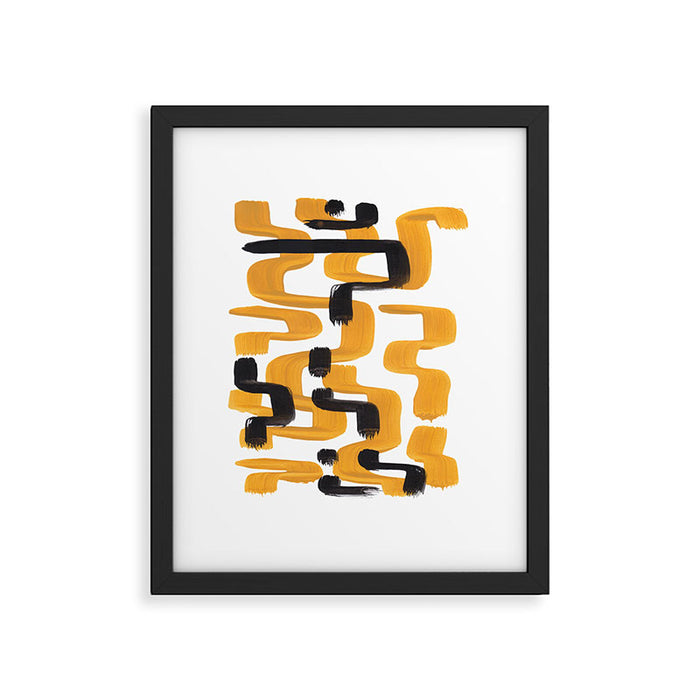 Mid Century Abstract Black & Yellow Fun Pattern 70's Mustard Ripples Lines Retro Style Framed Art Print Gallery Image 1