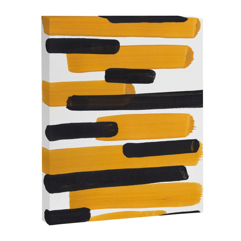 Mid Century Abstract Black & Yellow Fun Pattern Mustard Striped Primitive Stripes Canvas Print Gallery Image 6