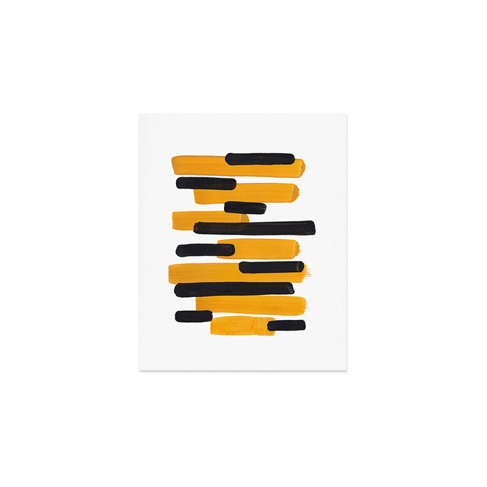 Mid Century Abstract Black & Yellow Fun Pattern Mustard Striped Primitive Stripes Art Print Gallery Image 1