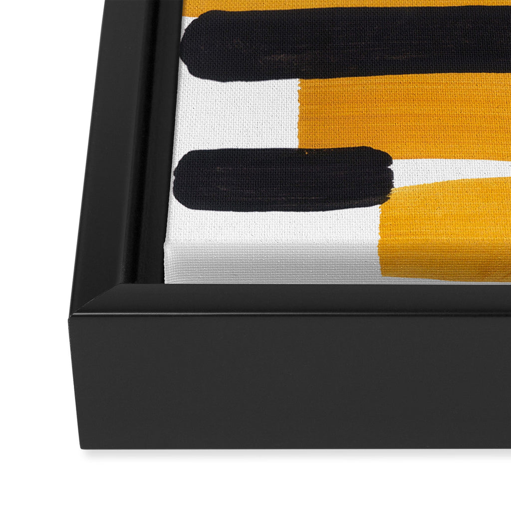 Mid Century Abstract Black & Yellow Fun Pattern Mustard Striped Primitive Stripes Framed Canvas Print Gallery Image 3