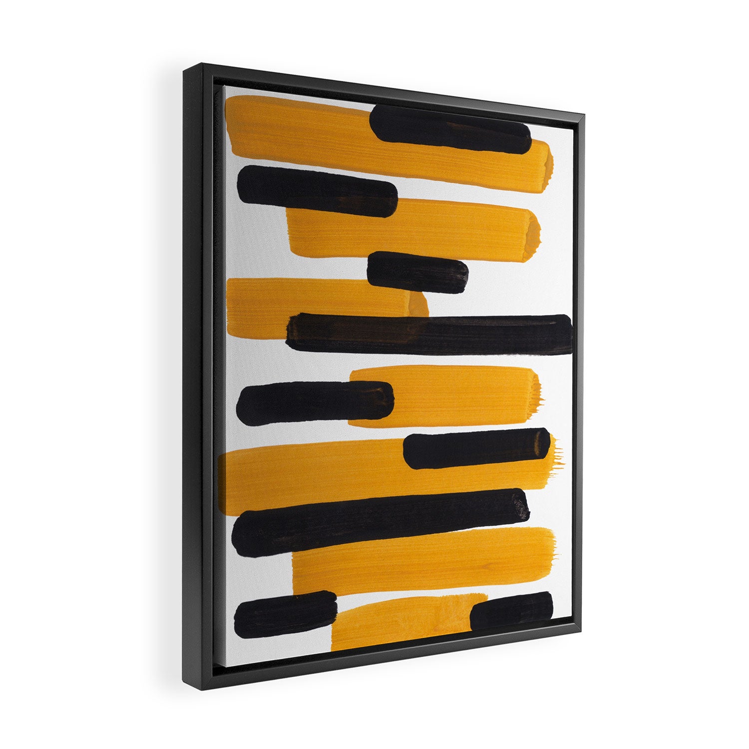 Mid Century Abstract Black & Yellow Fun Pattern Mustard Striped Primitive Stripes Framed Canvas Print Gallery Image 2