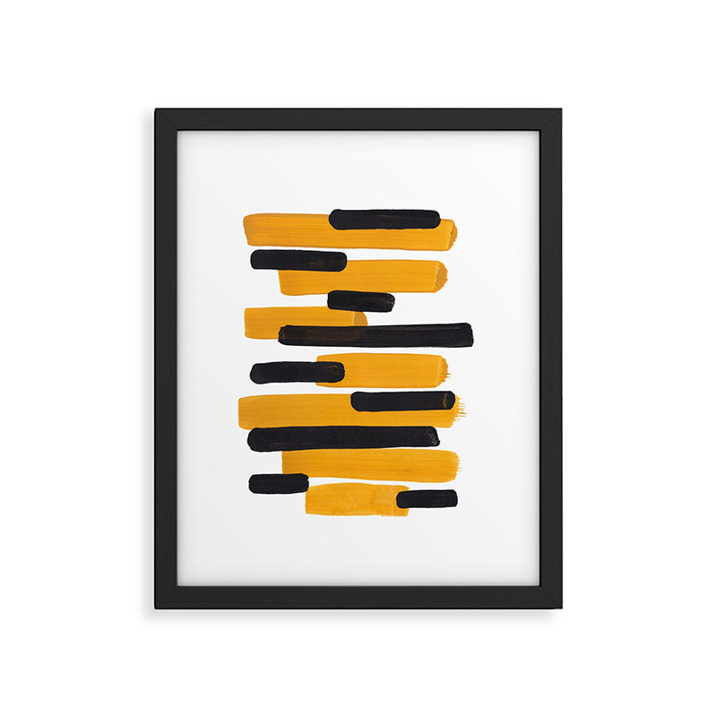 Mid Century Abstract Black & Yellow Fun Pattern Mustard Striped Primitive Stripes Framed Art Print Gallery Image 5