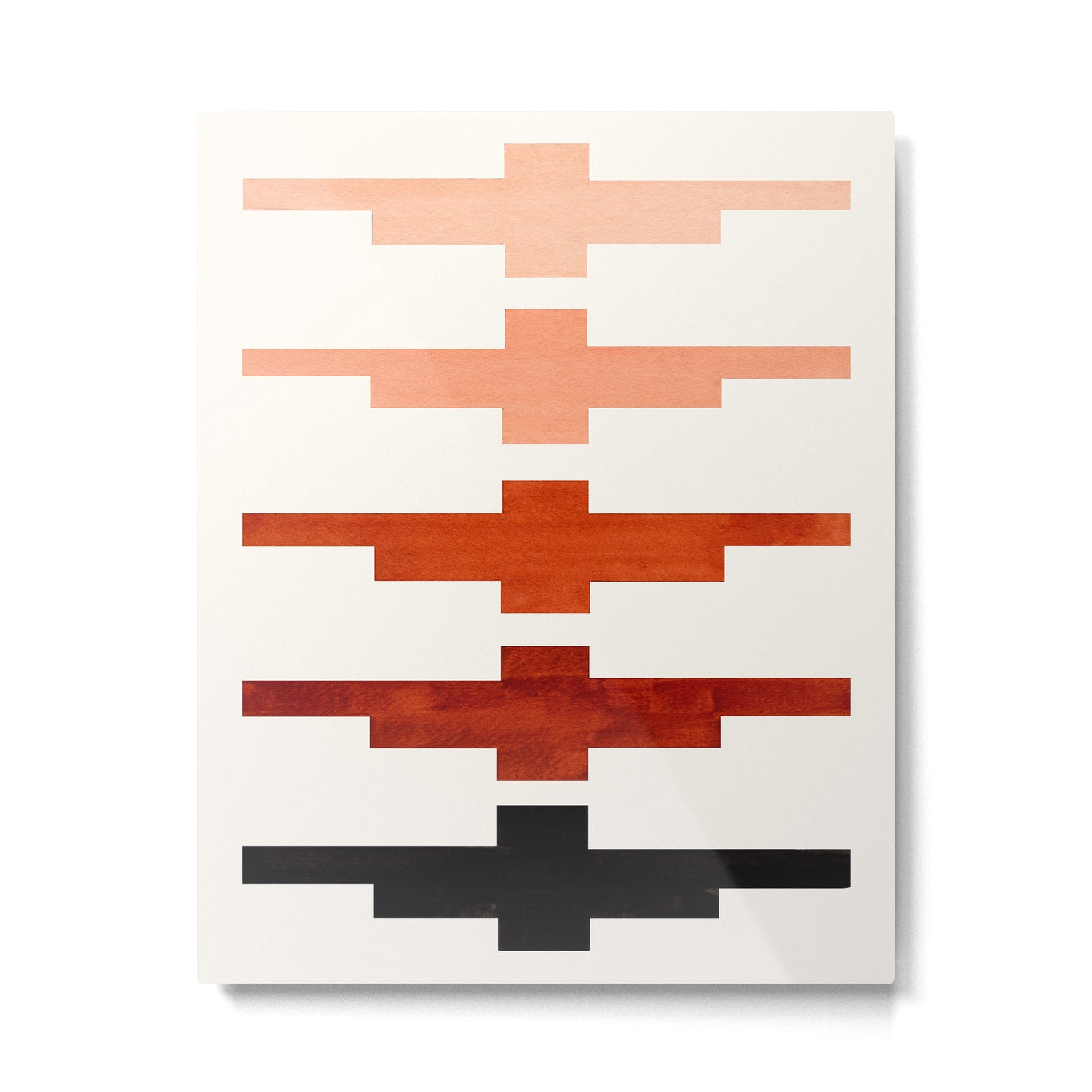 Mid Century Minimalist Ancient Aztec Inca Geometric Pattern Watercolor Brown Colorful Gouache Painti Metal Print Gallery Image 4