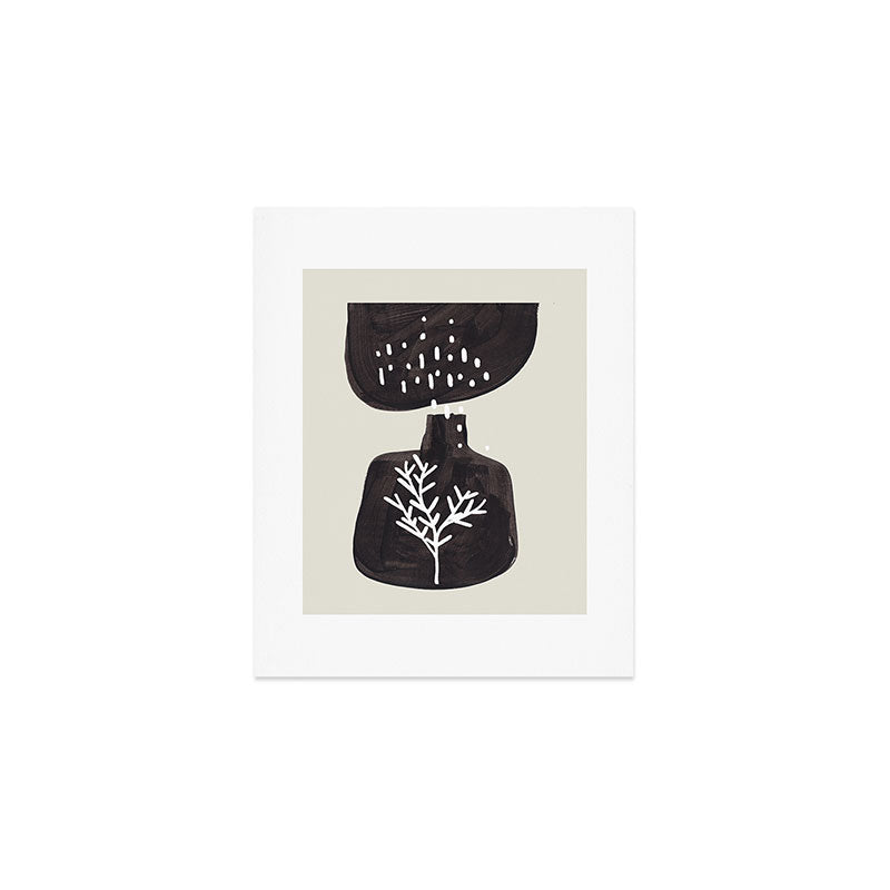 Mid Century Minimalist Black Ink Tribal Vase Abstract Vase Shapes Floral Plant Art Print Gallery Image 1