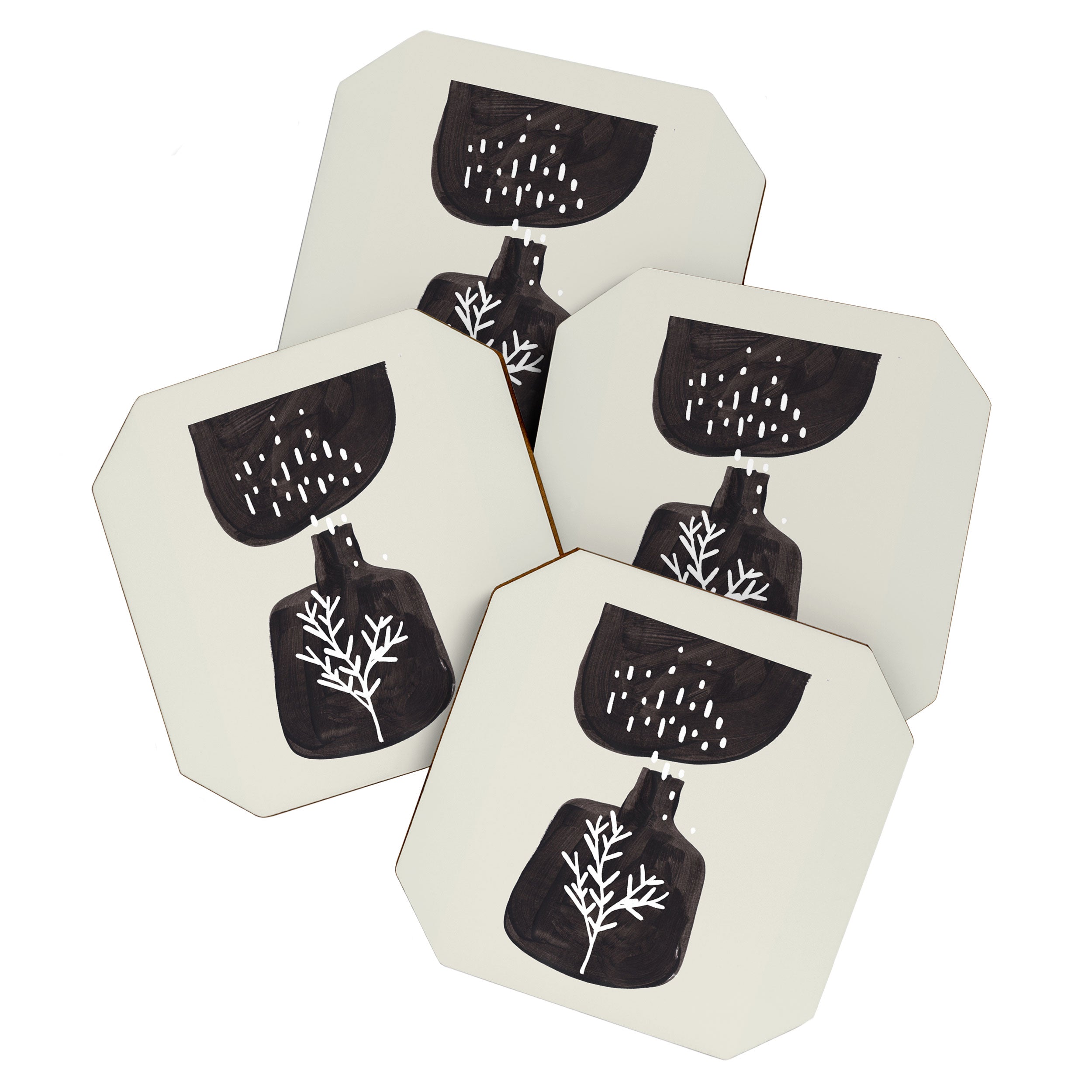 Mid Century Minimalist Black Ink Tribal Vase Abstract Vase Shapes Floral Plant Coaster Gallery Image 1
