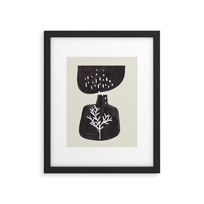 Mid Century Minimalist Black Ink Tribal Vase Abstract Vase Shapes Floral Plant Framed Art Print Gallery Image 1
