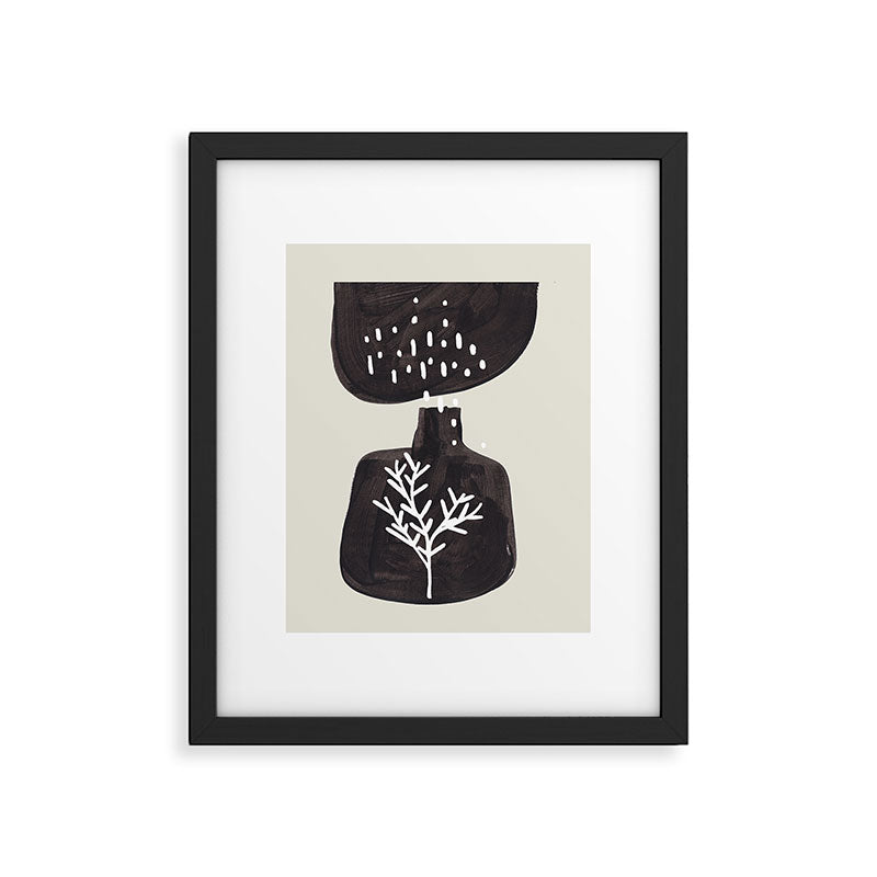 Mid Century Minimalist Black Ink Tribal Vase Abstract Vase Shapes Floral Plant Framed Art Print Gallery Image 5
