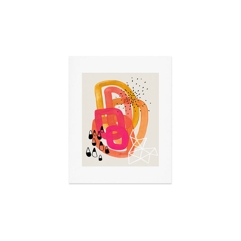 Mid Century Modern Abstract Colorful Art Ombre Magenta Yellow Circles Raindrops Geometric Pattern Art Print Gallery Image 1