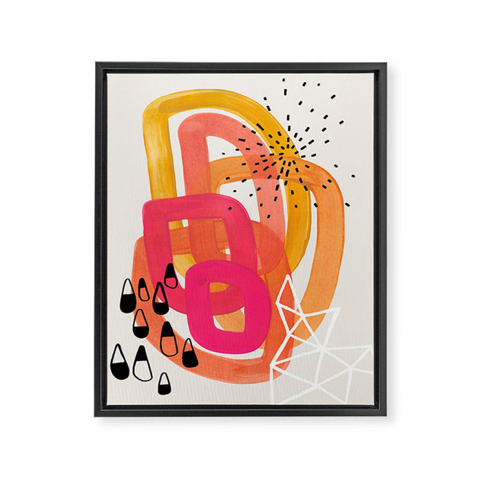 Mid Century Modern Abstract Colorful Art Ombre Magenta Yellow Circles Raindrops Geometric Pattern Framed Canvas Print Gallery Image 1