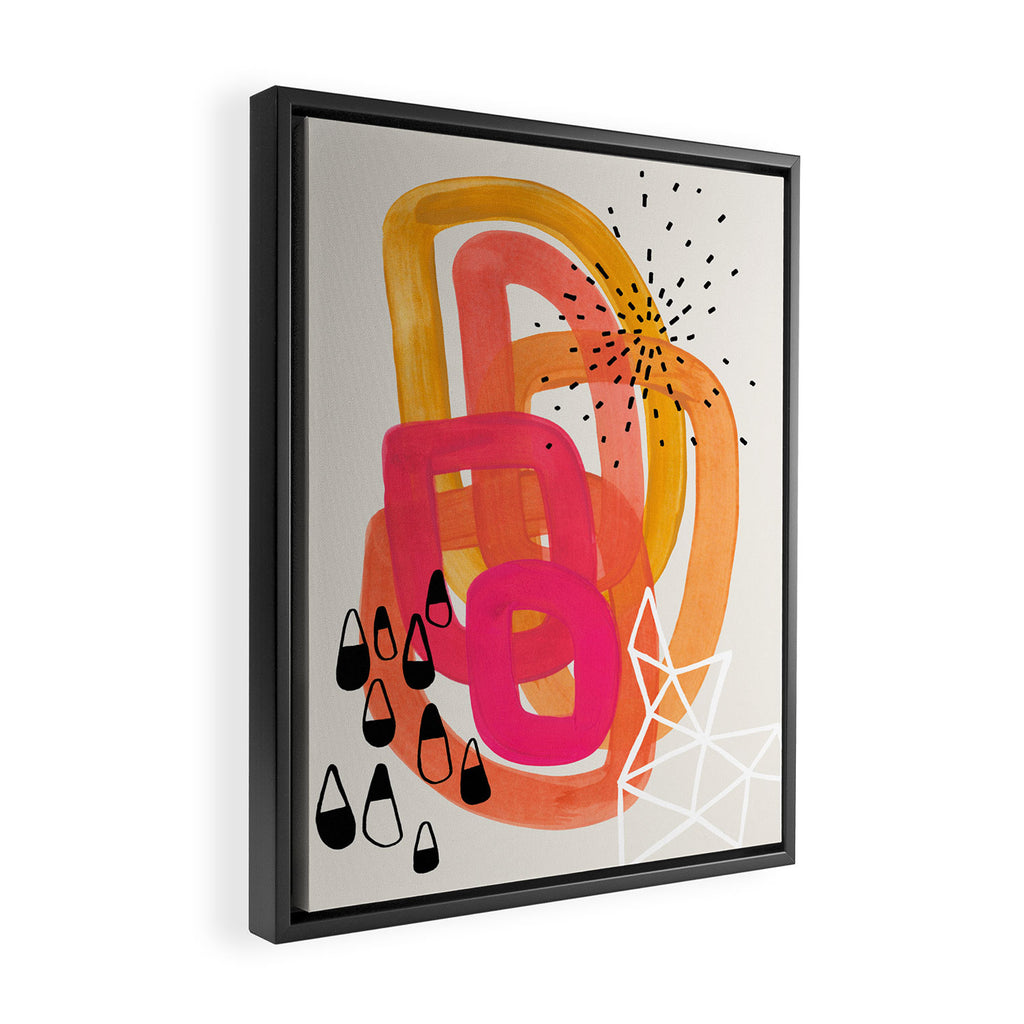 Mid Century Modern Abstract Colorful Art Ombre Magenta Yellow Circles Raindrops Geometric Pattern Framed Canvas Print Gallery Image 2