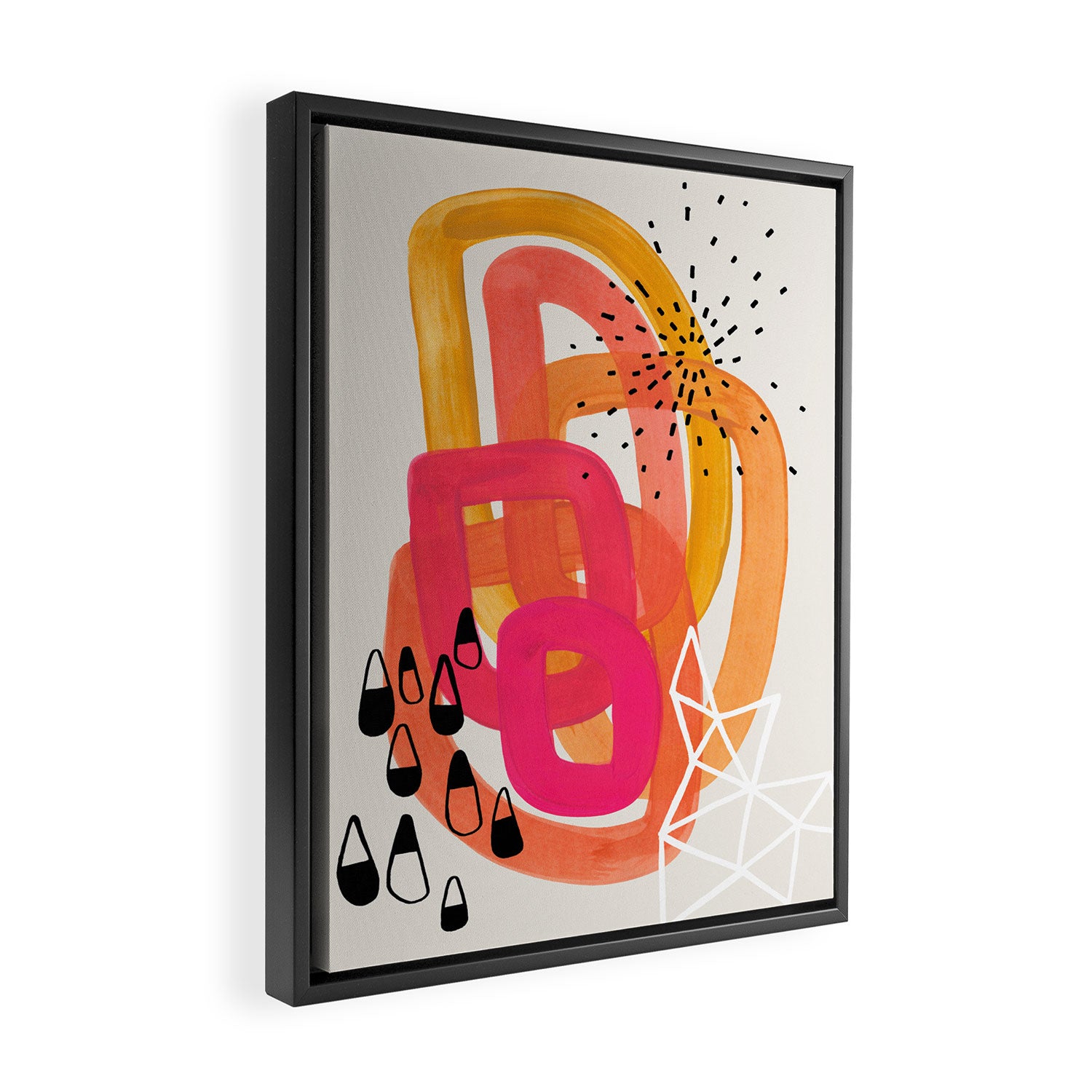 Mid Century Modern Abstract Colorful Art Ombre Magenta Yellow Circles Raindrops Geometric Pattern Framed Canvas Print Gallery Image 2