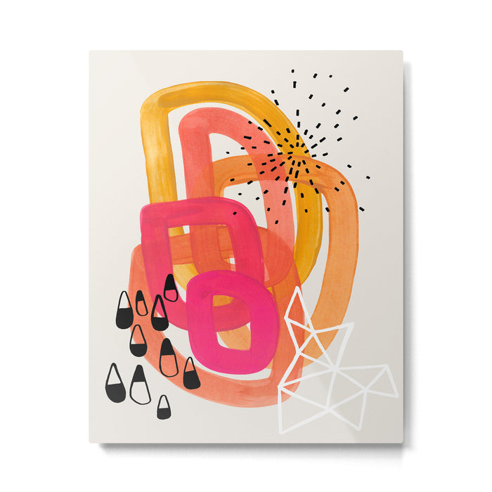 Mid Century Modern Abstract Colorful Art Ombre Magenta Yellow Circles Raindrops Geometric Pattern Metal Print Gallery Image 1