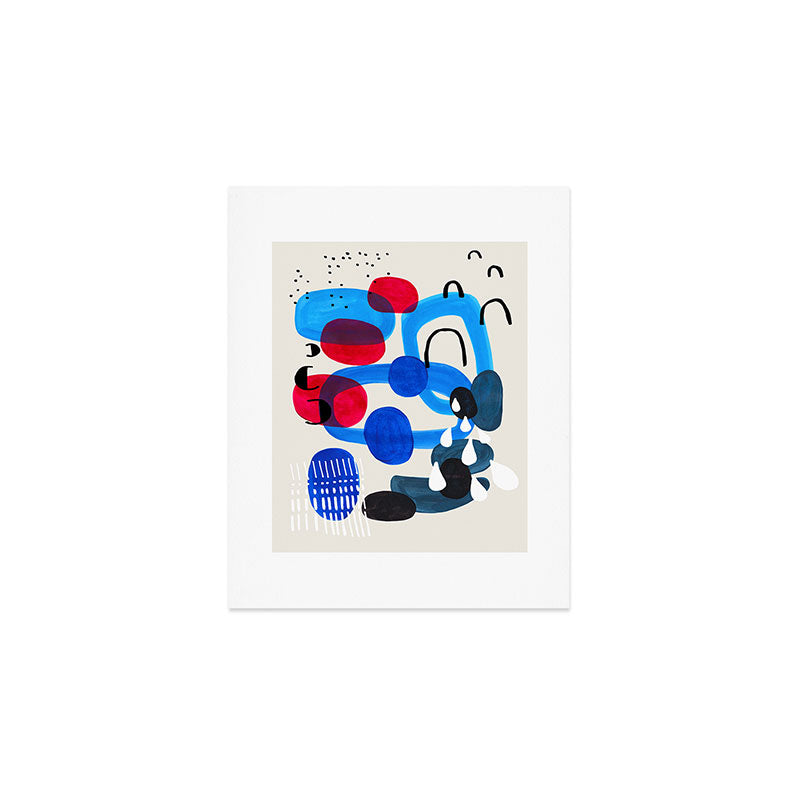 Mid Century Modern Abstract Colorful Art Patterns Ocean Blue Turquoise Grey Art Print Gallery Image 1
