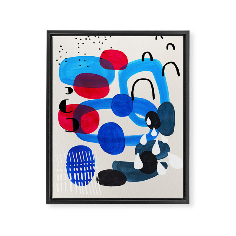 Mid Century Modern Abstract Colorful Art Patterns Ocean Blue Turquoise Grey Framed Canvas Print Gallery Image 6
