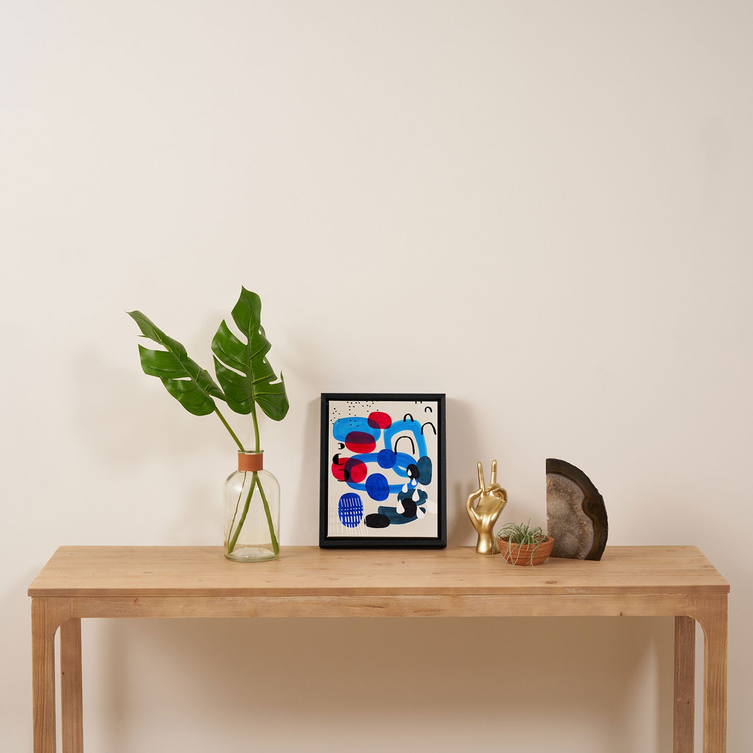 Mid Century Modern Abstract Colorful Art Patterns Ocean Blue Turquoise Grey Framed Canvas Print Gallery Image 4