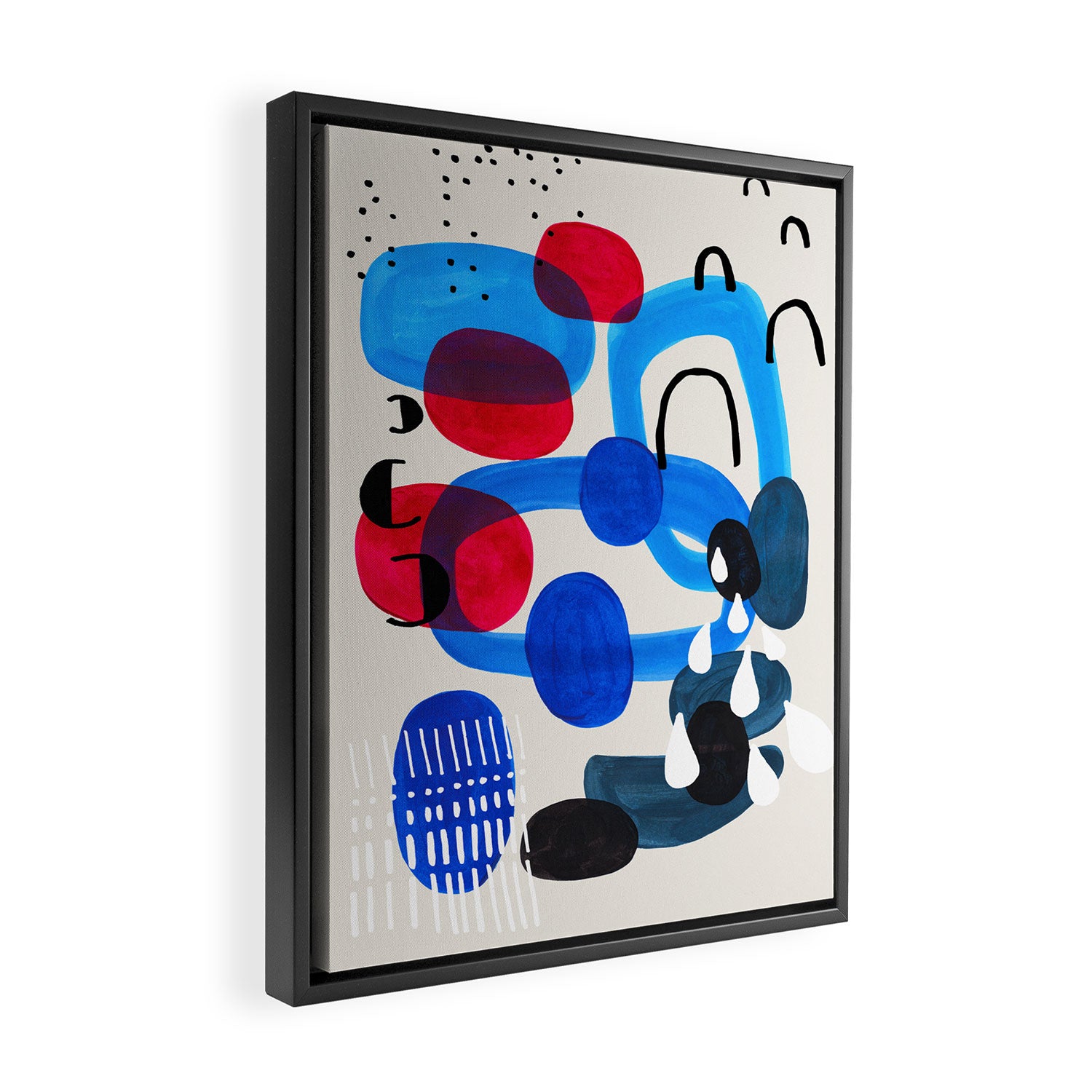 Mid Century Modern Abstract Colorful Art Patterns Ocean Blue Turquoise Grey Framed Canvas Print Gallery Image 2