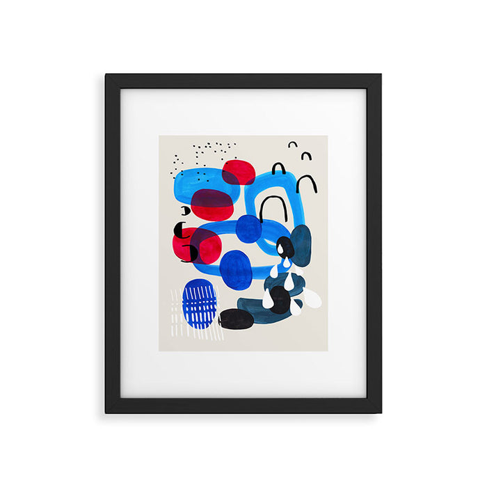 Mid Century Modern Abstract Colorful Art Patterns Ocean Blue Turquoise Grey Framed Art Print Gallery Image 1