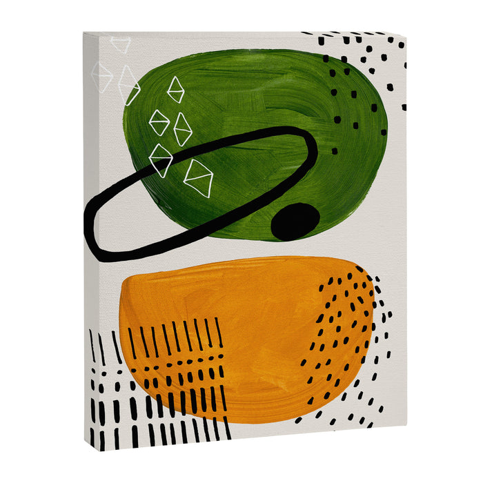 Mid Century Modern Abstract Colorful Art Patterns Olive Green Yellow Ochre Orbit Geometric Objects Canvas Print Gallery Image 1