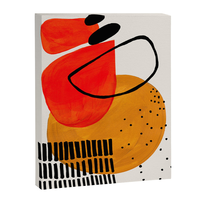 Mid Century Modern Abstract Colorful Art Yellow Ball Orange Shapes Orbit Black Pattern Canvas Print Gallery Image 1