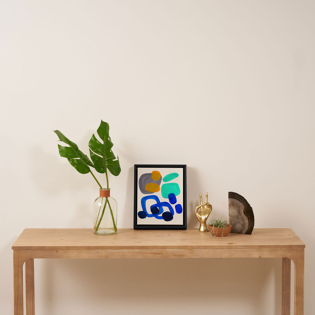 Mid Century Modern Abstract Minimalist Fun Colorful Shapes Marine Green Retro Vintage Fun Shapes Framed Canvas Print Gallery Image 4