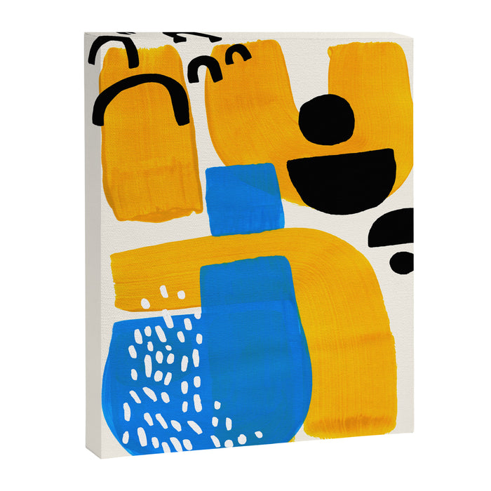 Mid Century Modern abstract Minimalist Fun Colorful Shapes Patterns Ikea Yellow & Blue Canvas Print Gallery Image 1