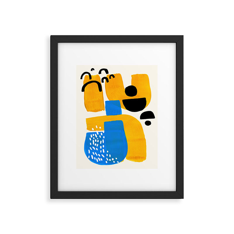Mid Century Modern abstract Minimalist Fun Colorful Shapes Patterns Ikea Yellow & Blue Framed Art Print Gallery Image 5