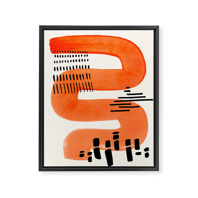 Mid Century Modern abstract Minimalist Fun Colorful Shapes Patterns Orange Watercolor Wiggle Stroke Framed Canvas Print Gallery Image 6