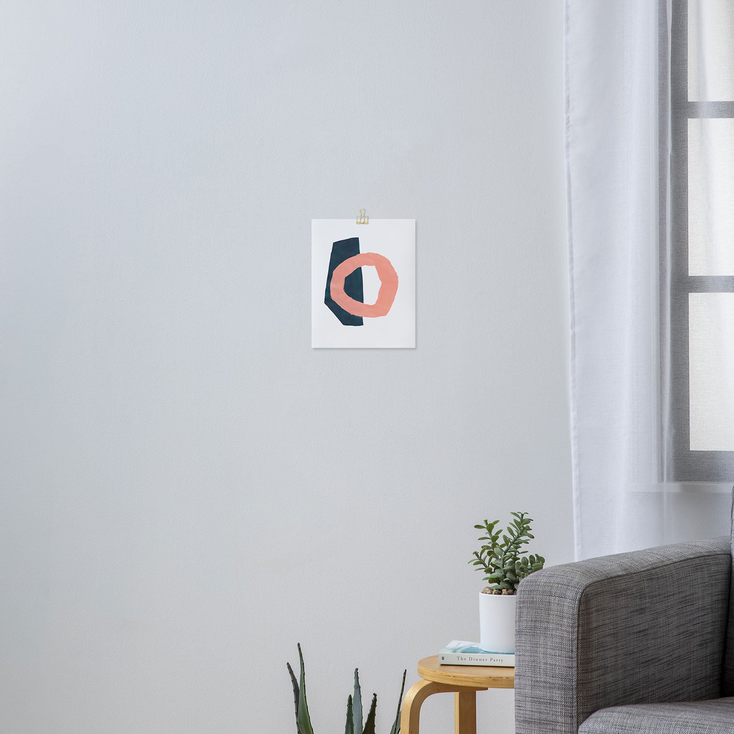 Mid Century Modern Abstract Minimalist Shapes Teal Blue Salmon Pink Art Print Gallery Image 3
