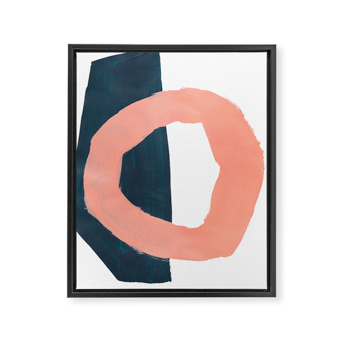 Mid Century Modern Abstract Minimalist Shapes Teal Blue Salmon Pink Framed Canvas Print Gallery Image 1