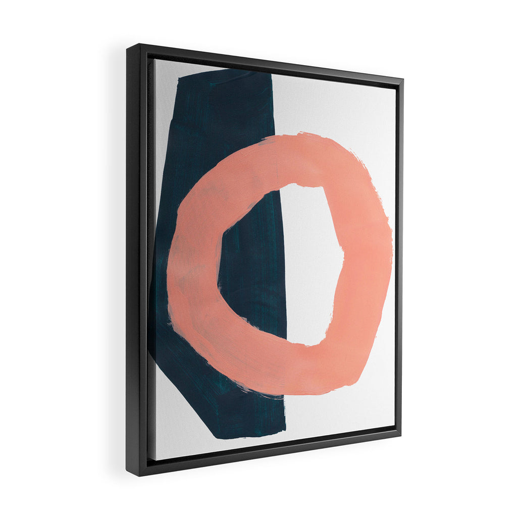 Mid Century Modern Abstract Minimalist Shapes Teal Blue Salmon Pink Framed Canvas Print Gallery Image 2