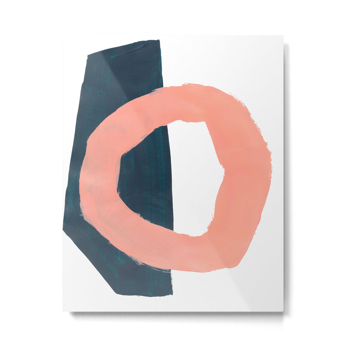 Mid Century Modern Abstract Minimalist Shapes Teal Blue Salmon Pink Metal Print Gallery Image 1