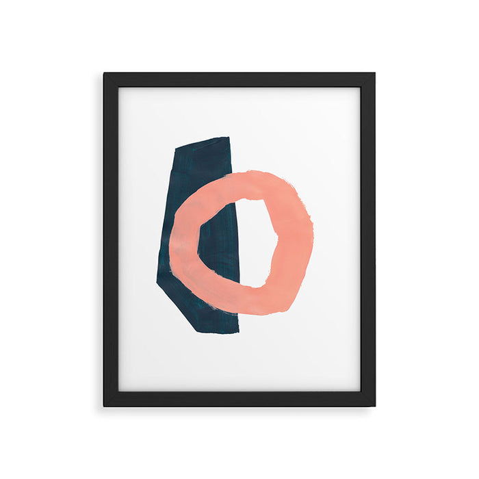 Mid Century Modern Abstract Minimalist Shapes Teal Blue Salmon Pink Framed Art Print Gallery Image 1