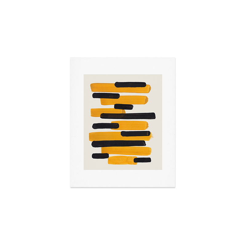 Mid Century Modern Abstract Painting Antique Yellow Black Bumble Bee Stripes Art Print Gallery Image 1